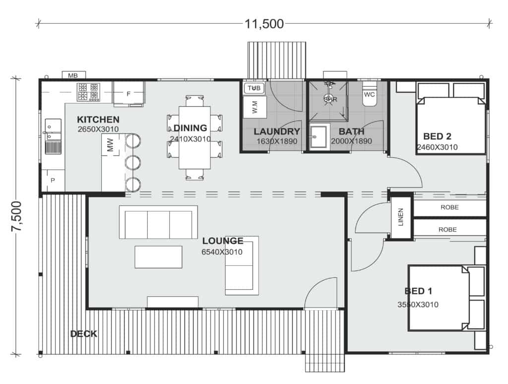 Waratah 75 Two Bedroom Floorplan